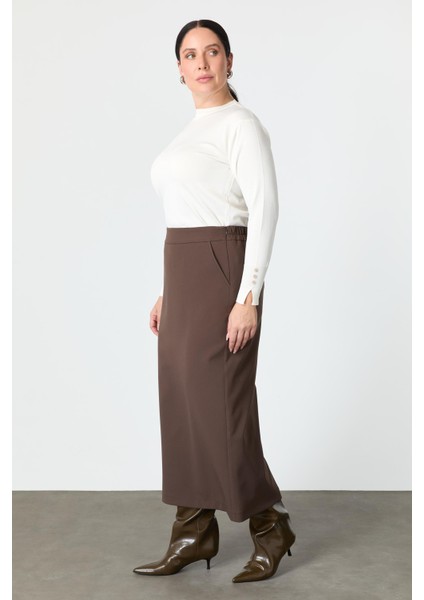 Büyük Beden Cep Detaylı Etek-Kahve indirimleri