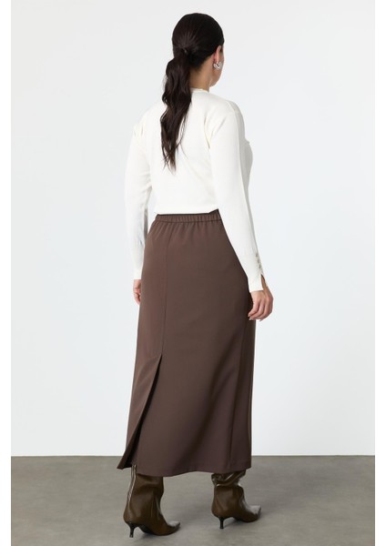 Büyük Beden Cep Detaylı Etek-Kahve