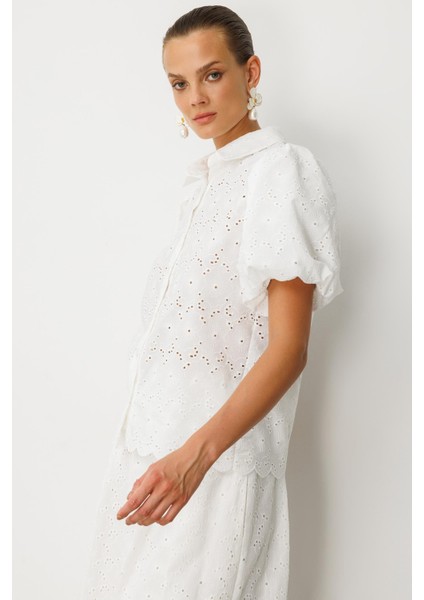 Balon Kol Pamuklu Fisto Gömlek-Kemık modelleri