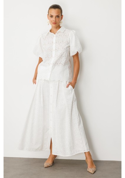 Balon Kol Pamuklu Fisto Gömlek-Kemık indirimleri