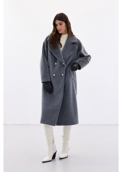 Düğme Detaylı Uzun Kaban - Antrasit