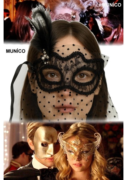 Siyah Renk Duvaklı Maske Puantiyeli Kumaş, Inci Süslemeli Kostüm Maskeli Balo Hallowen Parti modelleri