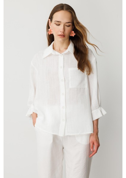 Kolları Pileli Keten Görünüm Gömlek-Kemık modelleri