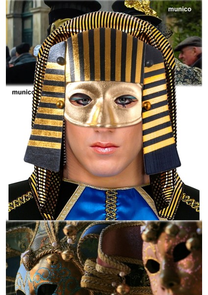 3 Adet Mısırlı Firavun Maskesi Lastik Aparatlı, 21X23 cm | Kostüm ve Parti Aksesuarı Firavun Temalı