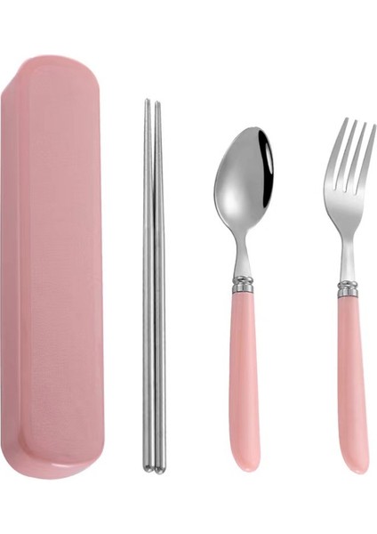 Pembe Bpa'sız Premium Çocuk Paslanmaz Çelik Çatal-Kaşık ve Çubuk Set, 5 Parça (24+ Ay)