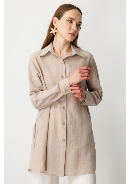 Keten Görünümlü Tunik Gömlek-Taş fiyatları