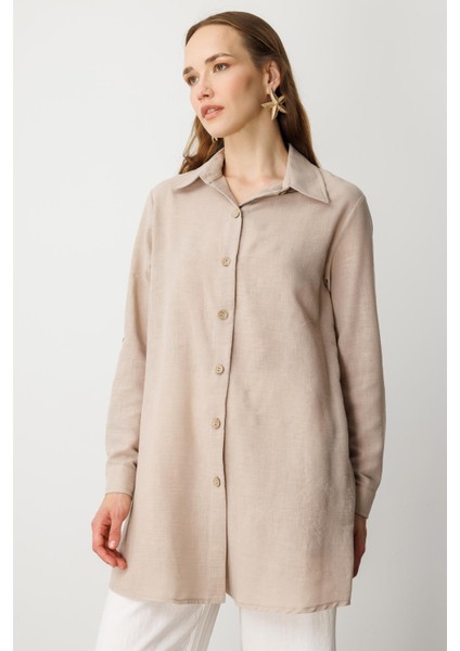 Keten Görünümlü Tunik Gömlek-Taş modelleri