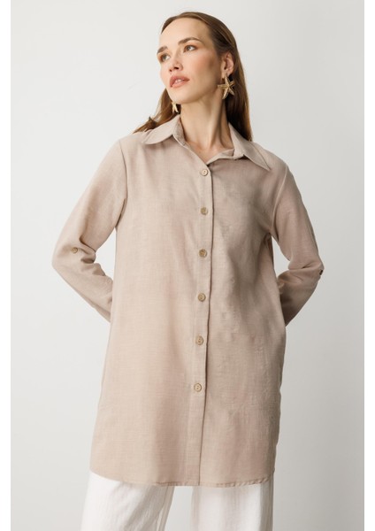 Keten Görünümlü Tunik Gömlek-Taş fırsatları