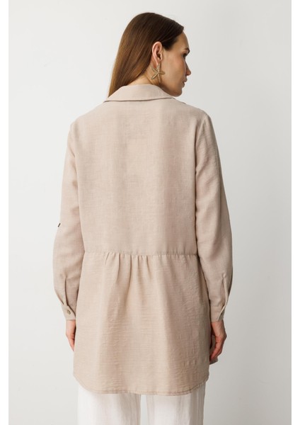Keten Görünümlü Tunik Gömlek-Taş