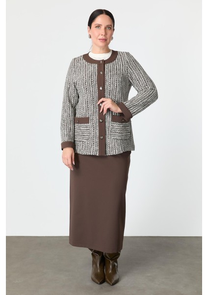 Büyük Beden Düğmeli Ceket-Kahve