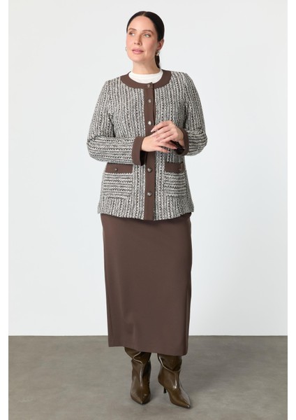 Büyük Beden Düğmeli Ceket-Kahve fiyatları