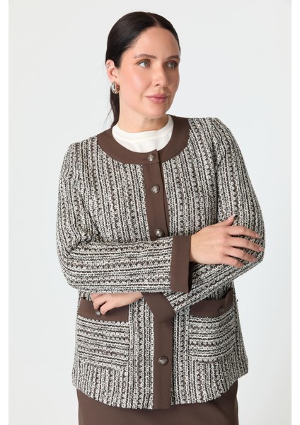 Büyük Beden Düğmeli Ceket-Kahve modelleri