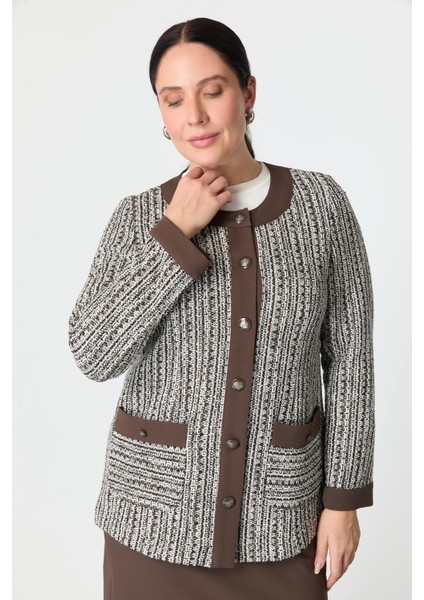 Büyük Beden Düğmeli Ceket-Kahve fırsatları