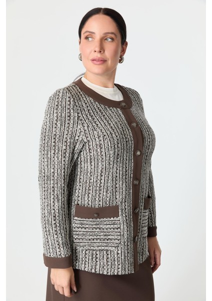 Büyük Beden Düğmeli Ceket-Kahve indirimleri