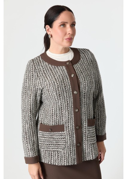 Büyük Beden Düğmeli Ceket-Kahve