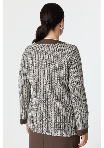 Büyük Beden Düğmeli Ceket-Kahve