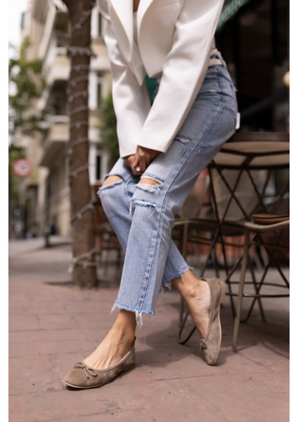 Campo Kadın Bej Leopar Gercek Deri Pisi Babet