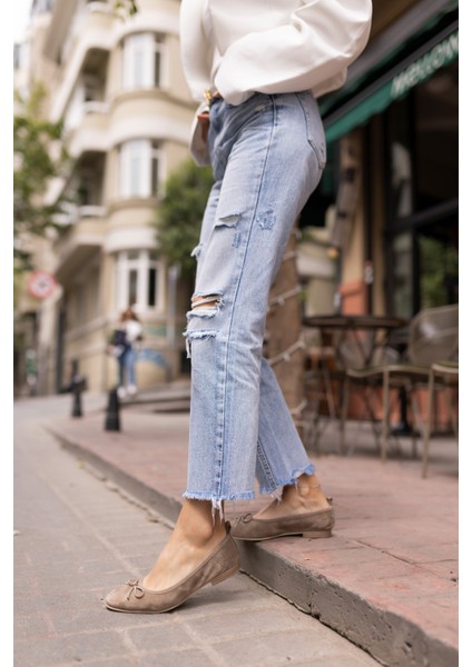 Campo Kadın Bej Leopar Gercek Deri Pisi Babet