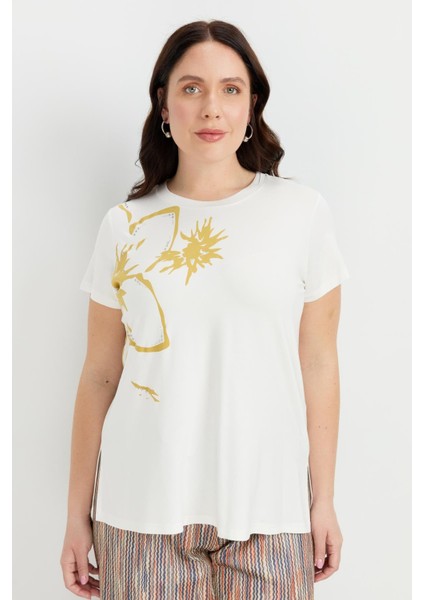 Büyük Beden Çiçek Baskılı Bluz-Sarı