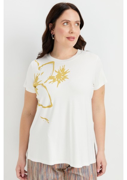 Büyük Beden Çiçek Baskılı Bluz-Sarı