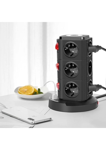 Akım Korumalı Priz Kablosuz Şarj Istasyonu 12XSOKET 1xusb 2xtype-C 2 mt Kablolu Grup Priz Çoğaltıcı fiyatları