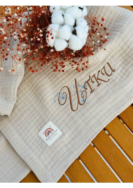 Ftbabycollection %100 Pamuk 4 Katlı Müslin Kişiselleştirilebilir Isim Nakışlı Bebek BATTANIYESI 100X110 CM