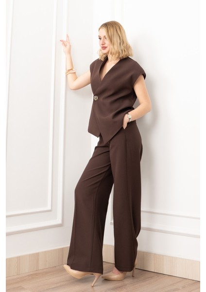 Verev Kesim Kruvaze Kapama Deteylı Yelek Pantolon Takım 1284 fiyatları