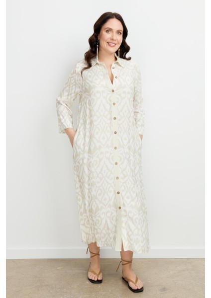 Büyük Beden Etnik Desen Elbise-Vizon fırsatları