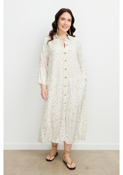 Büyük Beden Etnik Desen Elbise-Vizon indirimleri