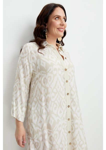 Büyük Beden Etnik Desen Elbise-Vizon