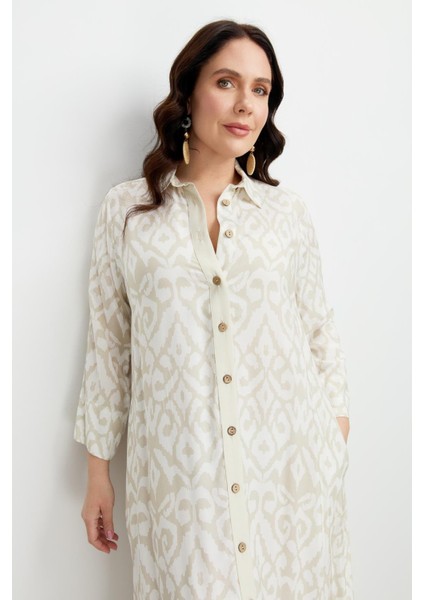 Büyük Beden Etnik Desen Elbise-Vizon