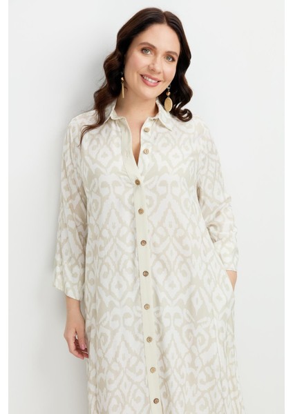 Büyük Beden Etnik Desen Elbise-Vizon