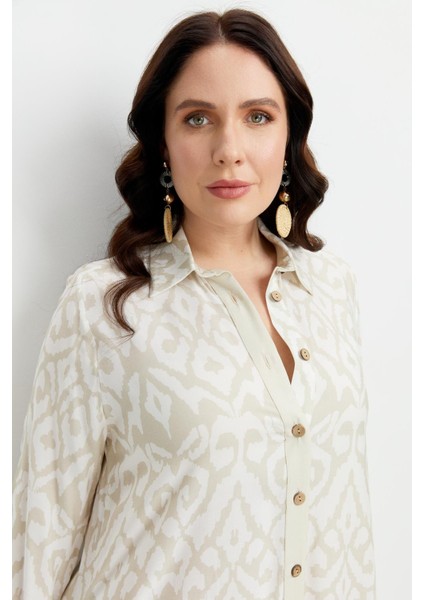 Büyük Beden Etnik Desen Elbise-Vizon