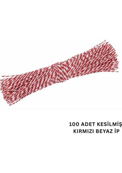 Kesilmiş Kırmızı Beyaz Ip Seti, 100LÜ-35 Cm, Hediye Paketleme & Süsleme Ipi, Etiket ve Ambalaj Ipi