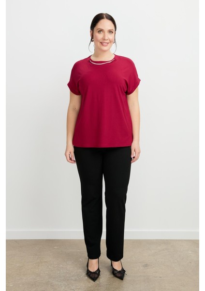 Büyük Beden Kolye Detaylı Bluz-Mürdüm