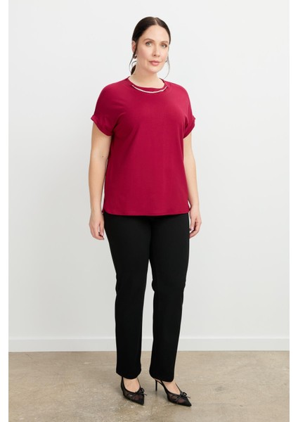 Büyük Beden Kolye Detaylı Bluz-Mürdüm fiyatları