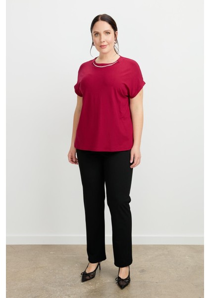 Büyük Beden Kolye Detaylı Bluz-Mürdüm modelleri