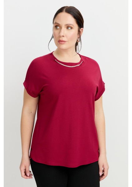 Büyük Beden Kolye Detaylı Bluz-Mürdüm indirimleri