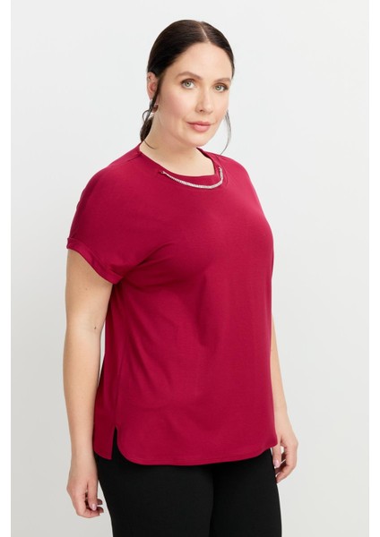 Büyük Beden Kolye Detaylı Bluz-Mürdüm