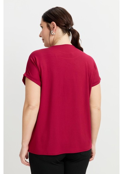 Büyük Beden Kolye Detaylı Bluz-Mürdüm