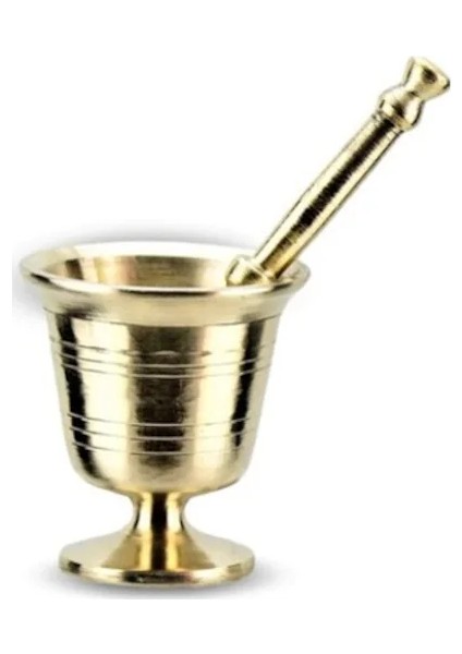 Sarı Döküm Pirinç Havan & Sarımsak Döveceği 9 cm