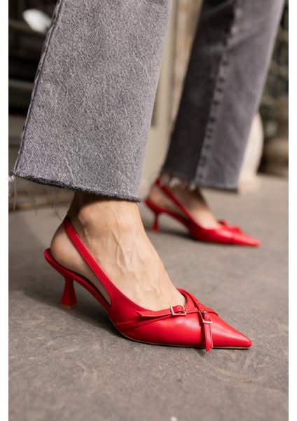 Alissi Kadin Kırmızı Toka Detay Miu Tarzi Topuklu Ayakkabi fiyatları