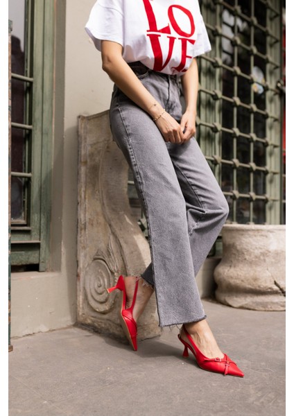 Alissi Kadin Kırmızı Toka Detay Miu Tarzi Topuklu Ayakkabi modelleri