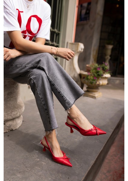 Alissi Kadin Kırmızı Toka Detay Miu Tarzi Topuklu Ayakkabi indirimleri