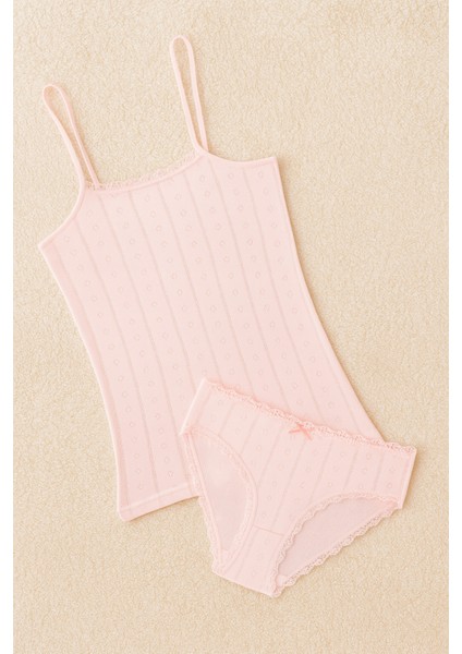 %100 Pamuklu Kalp Desen Dantelli Pudra Ip Askılı & Bikini Külot 2'li Takım LL.IL22.KE94.001 fiyatları