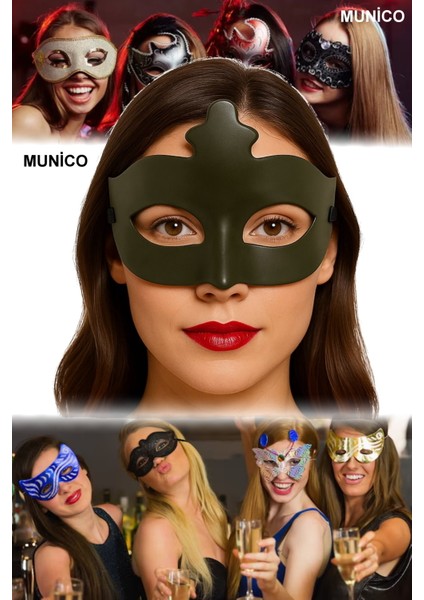 3 Adet Haki Yeşil Venedik Maske – 17X10 Cm, Plastik Gövdeli | Maskeli Balo ve Kostüm Partileri Için