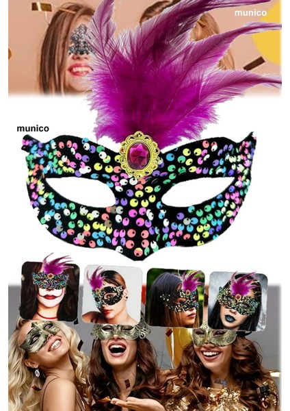 2 Adet Pullu Kadife Maske – Pembe Tüylü, Ayarlanabilir Lastikli | Karnaval ve Özel Günler Için