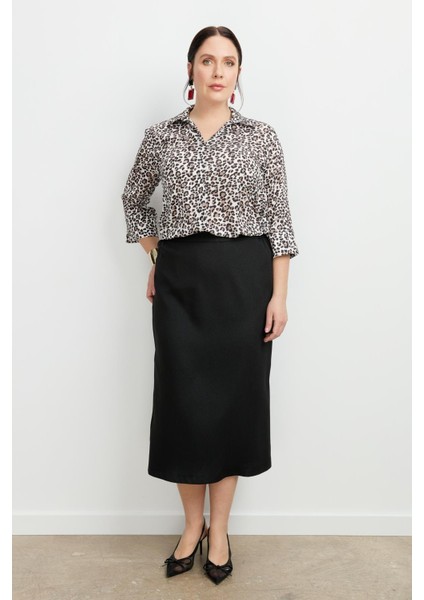 Büyük Beden Yanları Lastikli Etek-Siyah