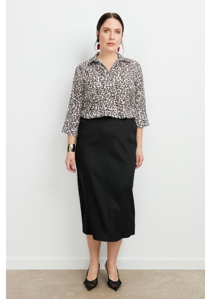 Büyük Beden Yanları Lastikli Etek-Siyah fiyatları