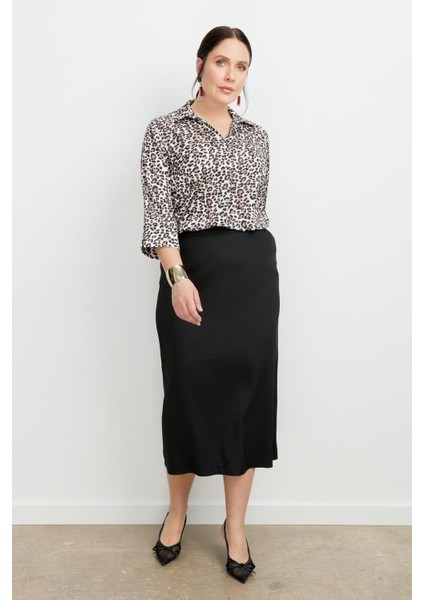 Büyük Beden Yanları Lastikli Etek-Siyah modelleri